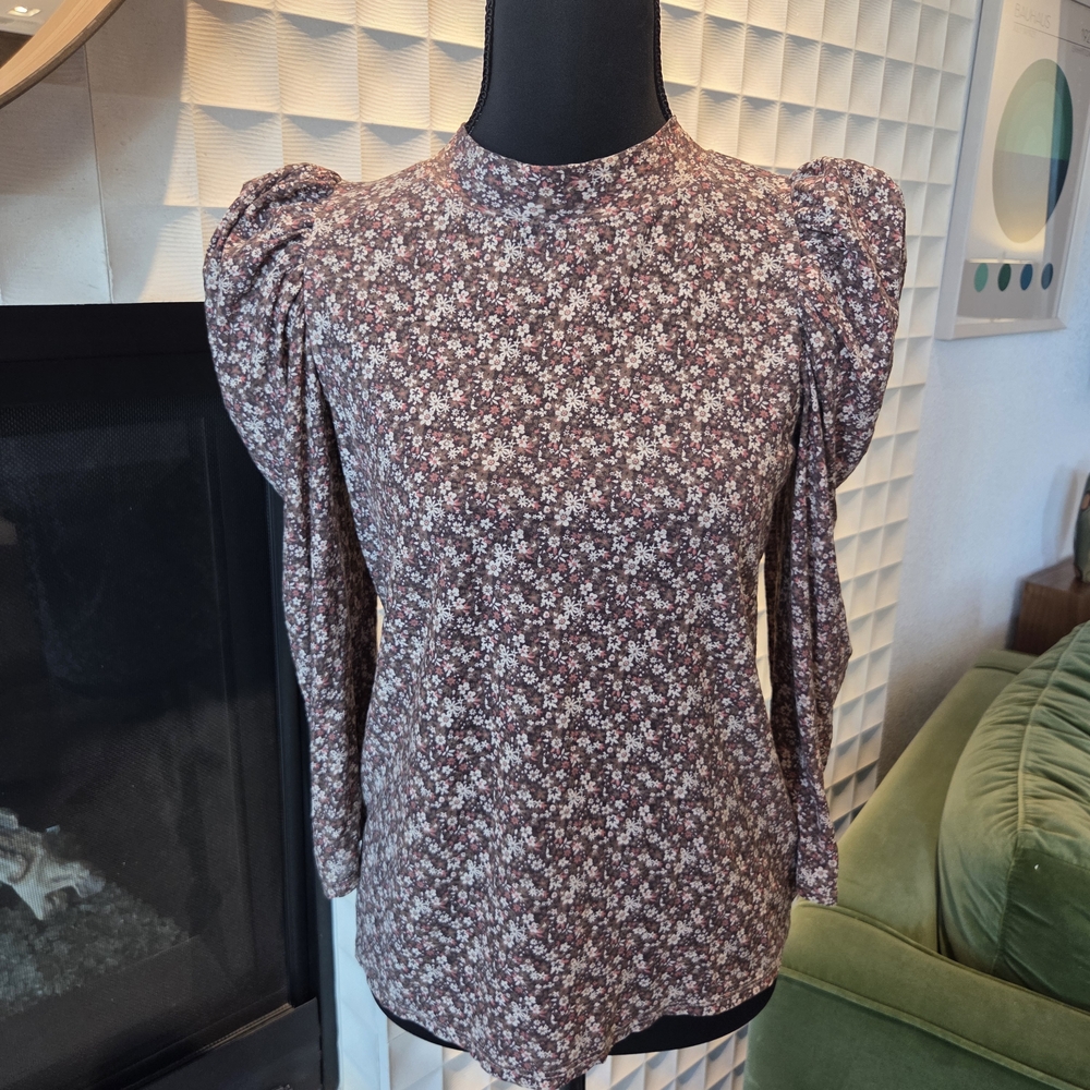 Nation LTD Anthropologie Pima Cotton Floral Print Puff Sleeve Bohemian Top Sz S
